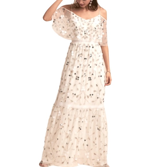 Adrianna Papell x BHLDN Faye 4 / Sm White Silver Embellished Maxi Wedding Gown - Picture 7 of 11